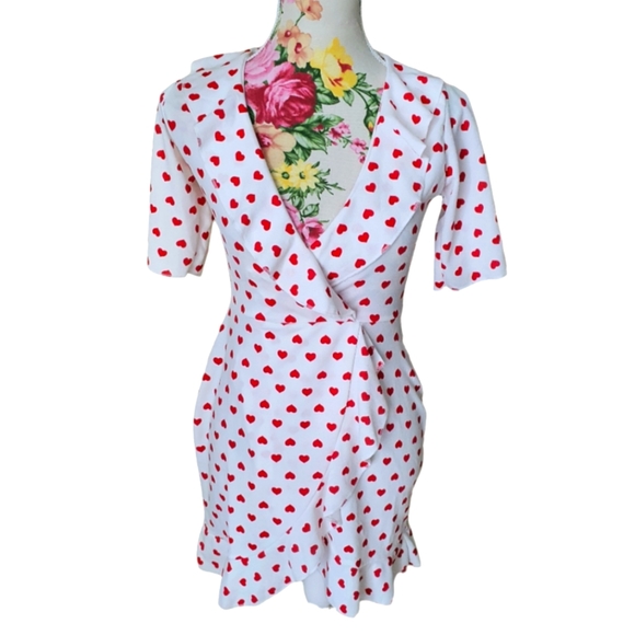 Prettylittlething Heart Print Wrap Dress - Picture 2 of 6
